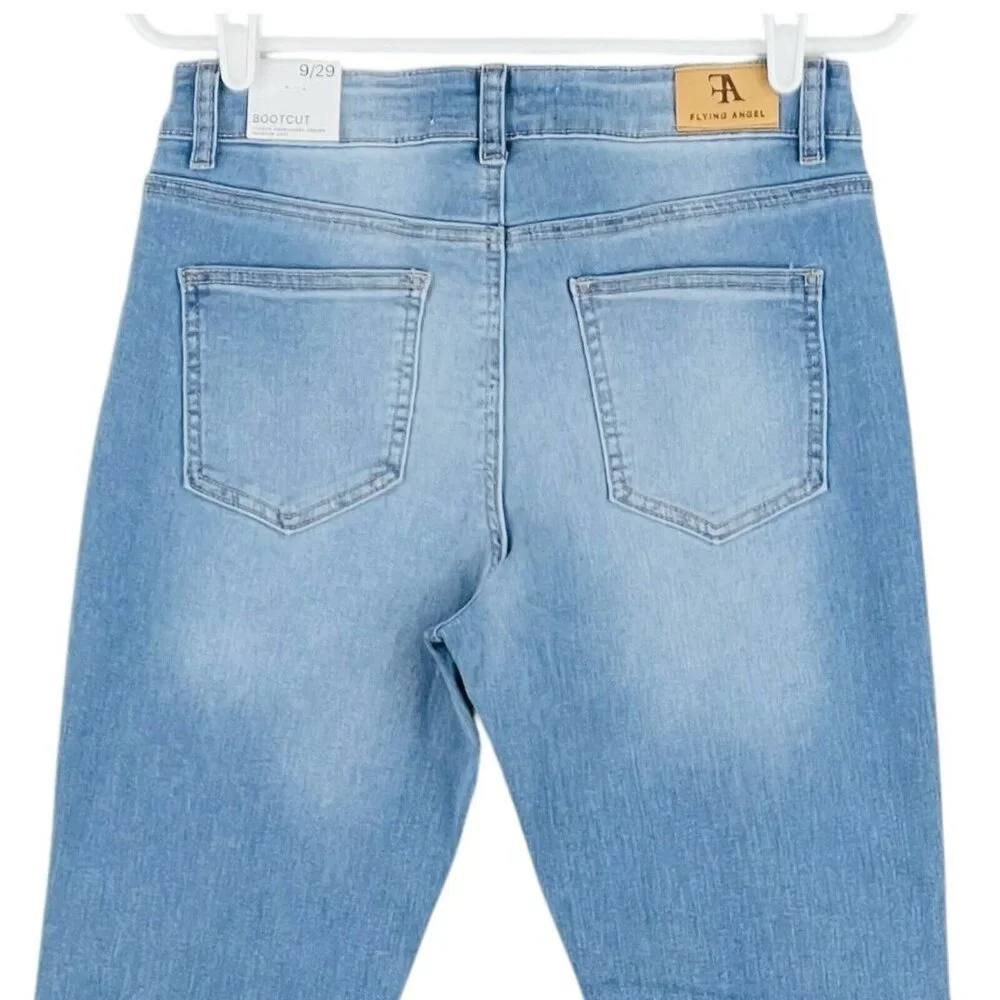 NWT FLYING ANGEL Women's Blue Jeans Size 9/29 Flower Embroidery Boot Cut Stretch - Picture 4 of 15